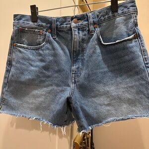 Madewell relaxed mid-length raw edge denim shorts